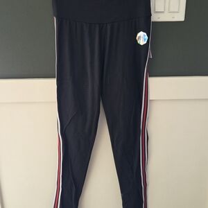 Ardene Black Leggings with Red and White Stripes